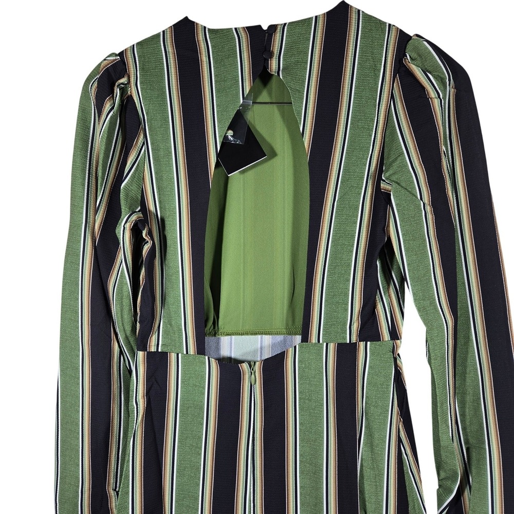 Area Stars Stripe Long Tiered Dress Green Black‎ XS ASDJ23308GS Open Back Maxi - Picture 3 of 9